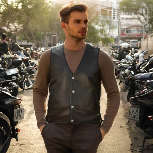 Harley Davidson Pathway Side lace Black Leather Vest, Size XL - Picture 2 of 9